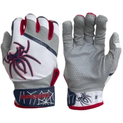 2022 Spiderz PRO Model Batting Gloves - White/Navy/Red | Premium Baseball & Softball Gloves