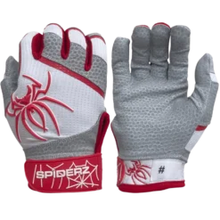 2022 Spiderz PRO Model Batting Gloves: White/Red - Premium Baseball & Softball Gloves for Enhanced Grip & Comfort