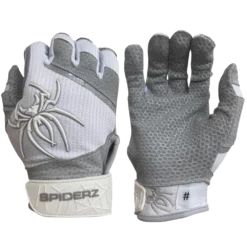 2022 Spiderz PRO Model Batting Gloves: White/Grey - Premium Grip & Comfort for Baseball & Softball