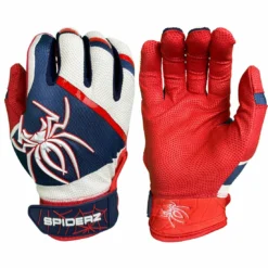 2023 Spiderz Pro Model Batting Gloves - White/Red/Navy | Premium Baseball & Softball Gloves