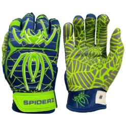 2021 Spiderz HYBRID Small Batch Batting Gloves - Navy Blue/Safety Green/White | Premium Baseball & Softball Gloves