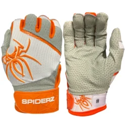 2022 Spiderz PRO Model Batting Gloves - White/Orange | Premium Baseball & Softball Gloves
