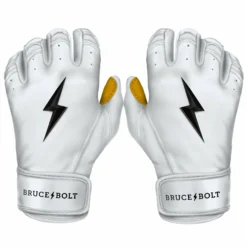 Bruce Bolt PREMIUM PRO Short Cuff Batting Gloves: White - High-Performance Baseball Gloves for Enhanced Grip & Comfort