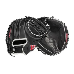 2022 Wilson A2000 M1DSS 33.5" Catcher's Mitt: WTA20RB22M1DSS - Premium Baseball Glove for Catchers -Fielding Gloves Sales WBW100401 8 A2000 M1D C 335 Black White Red.png.cq5dam.web .1200.1200