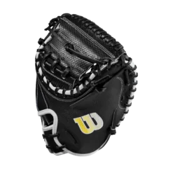 2023 Wilson A2000 M1DSS 33.5" Baseball Catcher's Mitt - WBW100995335 | Premium Leather Glove for Catchers -Fielding Gloves Sales WBW100995 2 A2000 C M1DSC 335 BlackSS BlackDimple White WilsonGold