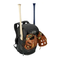 Wilson A2000 Players Backpack Bat Bag - Premium Baseball & Softball Equipment Bag (Model: WTA2000) -Fielding Gloves Sales WTA20BPBL 8 Wilson A2000 Backpack Black Silver Front wBats Gloves.png.cq5dam.web .1200.1200