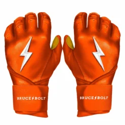 Bruce Bolt PREMIUM PRO Long Cuff Batting Gloves: Orange - High-Performance Baseball Gloves for Enhanced Grip & Comfort