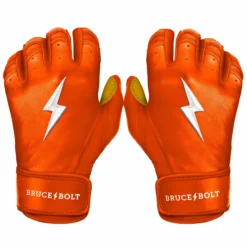 Bruce Bolt PREMIUM PRO Short Cuff Batting Gloves - Orange | High-Performance Baseball Gloves