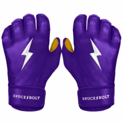 Bruce Bolt PREMIUM PRO Short Cuff Batting Gloves: Purple - High-Performance Baseball Gloves for Enhanced Grip & Comfort