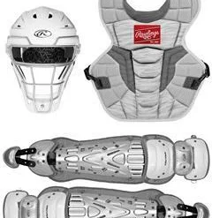 Rawlings Youth White/Silver VELO 2.0 Catcher's Gear Box Set - CSV2Y-W/SIL | Protective Gear for Baseball