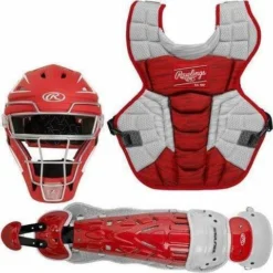 Rawlings Youth Scarlet/White VELO 2.0 Catcher's Gear Box Set - CSV2Y-S/W | Protective Gear for Baseball